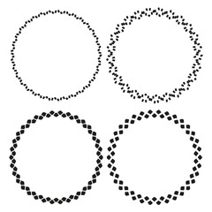Vector set of halftone dots in circle form. Geometric shape, vintage circle frame with dots art