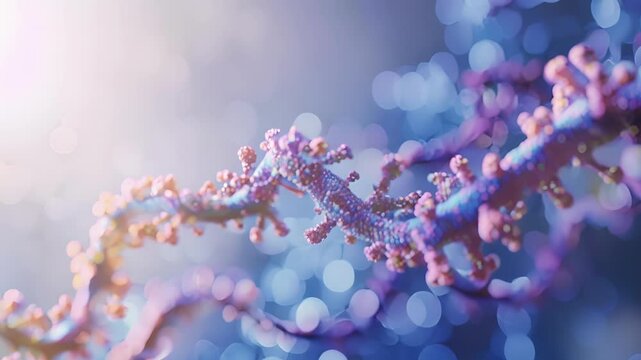 Closeup animation of a transcription factor protein bound to a specific region on the DNA molecule.