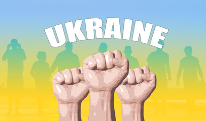 Ukraine , fan support, fists raised, flag colors