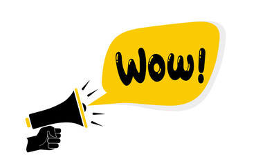 wow text on Symbolic speech bubbles and megaphone, business concept