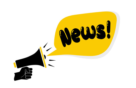 news text on Symbolic speech bubbles and megaphone