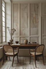 interior of a office room with a chair and table