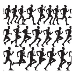 Big set of black silhouettes of runners, vector