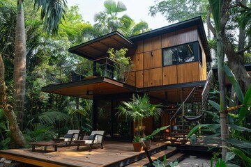Modern Tree House In Lush Jungle Environment