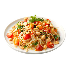Spicy thai pasta dish on transparent background