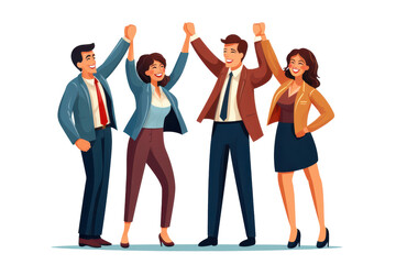 Fototapeta premium Business group celebrating a successful project with high-fives clipart, on white background