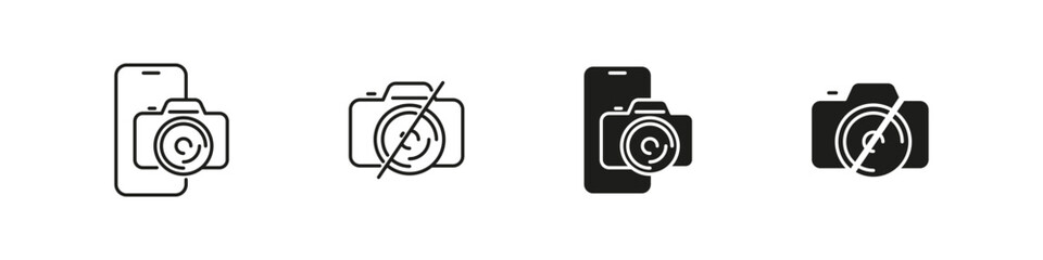 No phone filming icon. Photography prohibition vector icons.