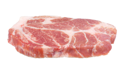 sliced raw pork meat isolated on white background.