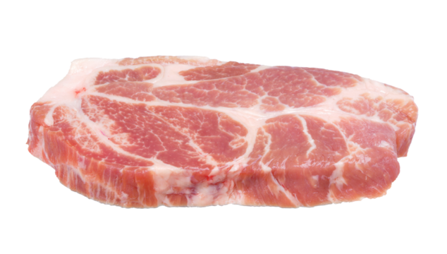 sliced raw pork meat isolated on white background.