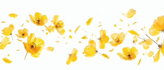 Yellow Flowers Falling on a White Background