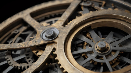 gears of a clock with a black background