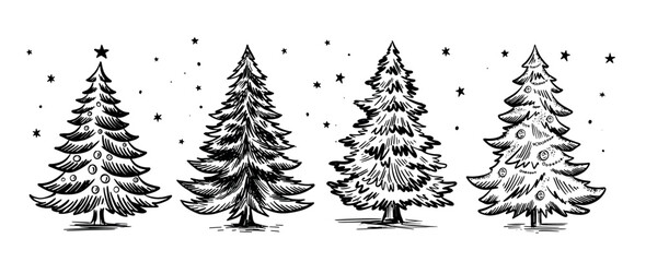 Fototapeta premium Christmas tree hand drawn illustration 