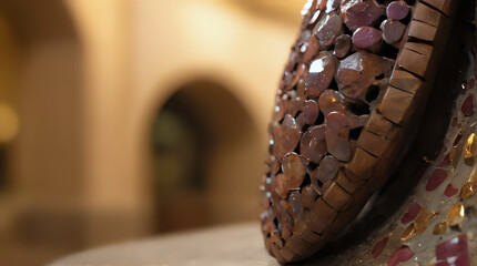 a close up of a decorative object with a mosaic design