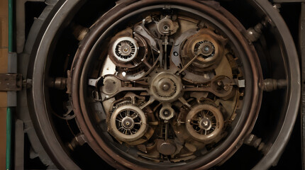 a close up of a clock with many gears