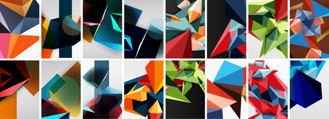Set of low poly triangles poster geometric backgrounds. Vector Illustration For Wallpaper, Banner, Background, Card, Book Illustration, landing page