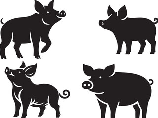Silhouette Pigs Collection - Vector Art Illustrations