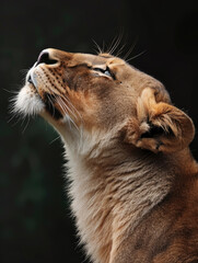 Fototapeta premium A lioness looking at the sky, close-up shot, side view, wildlife photography