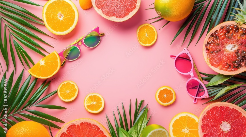 Wall mural Colorful Tropical Fruits and Sunglasses Fun