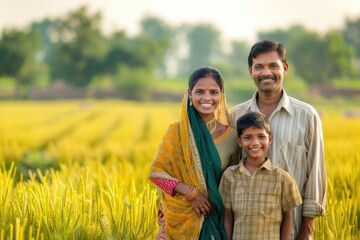 Happy Indian family in agricultural field  Happy Indian family in agricultural field