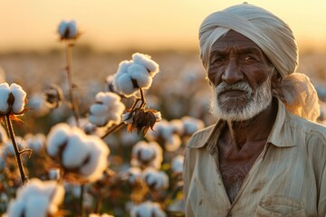 Indian farmer at cotton field