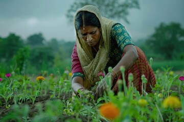 indian woman farmer working in agricultural field