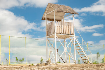 Observation tower of lifeguard post on beach