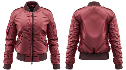 mock-up front and back view of a maroon jacket isolated on a white background