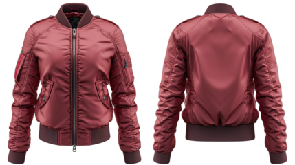 mock-up front and back view of a maroon jacket isolated on a white background