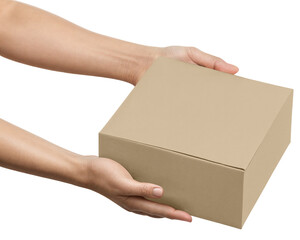 An image of Hands Holding Cardboard Box isolated on a white background