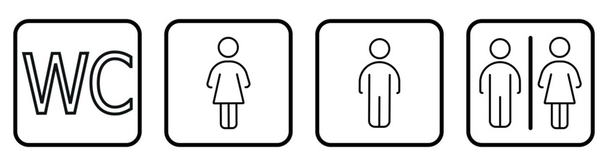 Bathroom symbol icon. WC symbols set. Bathroom signs vector illustration isolated on white background.