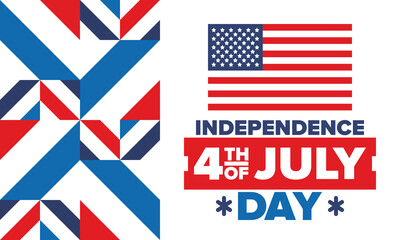 Independence Day in United States of America. The Fourth of July. Happy national holiday, celebrated annual in July 4. American flag. Country freedom day. Patriotic event design. Vector poster