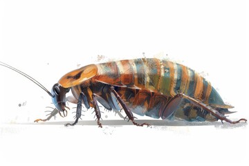 Fototapeta premium Cockroach nymph shedding skin, life cycle element, vector illustration, soft tones, isolated on white background