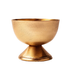 Elegant gold bowl on white background. Shiny gold bowl with pedestal base, perfect for adding a touch of elegance to home decor or special events.