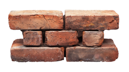 Old red brick wall section. Isolated fragment of an old red brick wall, ideal for construction, architecture, or historical design projects.