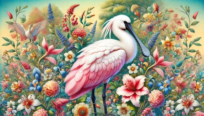 Naklejka premium A beautifully detailed and vibrant illustration of an Eurasian spoonbill