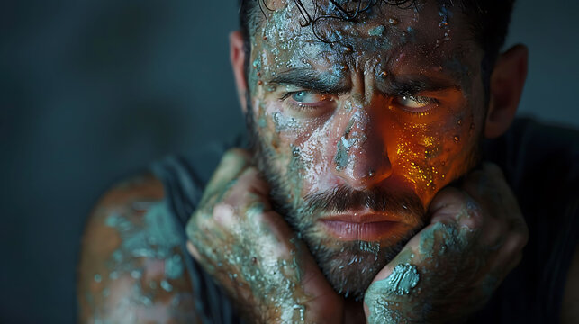 Man dermatitis herpetiformis glowing depiction of skin showing itchy blistering rash