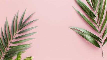 Fototapeta premium Palm Fronds on a Pink Background