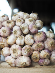 fresh garlic bundle and cooking in kitchen texture 