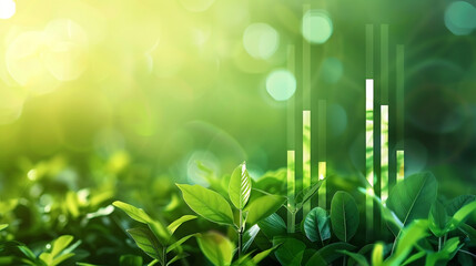 Vibrant green foliage with light bokeh effect and abstract graphical elements, perfect for nature-themed backgrounds or concept designs.