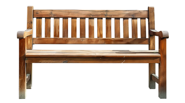 photo of a wooden bench isolated on a white background.