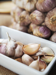 fresh garlic bundle and cooking in kitchen texture 