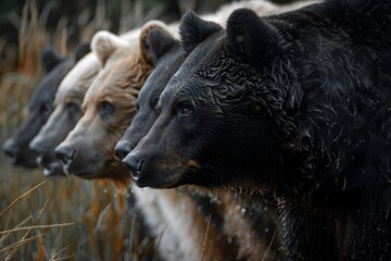 Fototapeta premium Brown bear portrait in zoo and forest habitat with sun shining