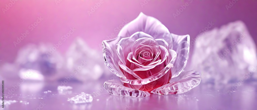 Sticker Rose made of crystal ice digital art illustration