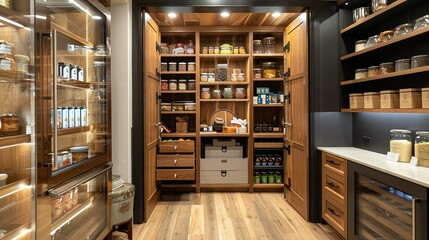 A pantry with a pullout pantry system