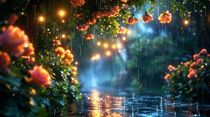 Raining on a Summer Evening in a Flowery Forest