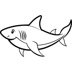 Happy shark line art vector illustration