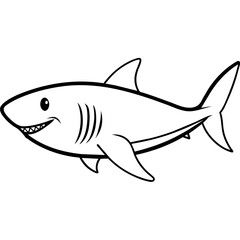 Happy shark line art vector illustration