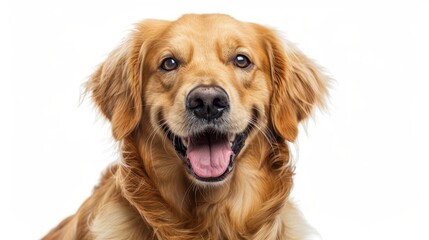 Obraz premium Cheerful Golden Retriever Beaming with Joy on White Background