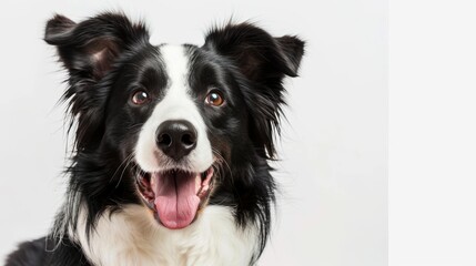 Attentive Border Collie: Tranquil Canine Sitting on White Background with Tongue Out