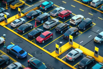 A colorful scene of various cars parked together, perfect for advertising, marketing or automotive-related use